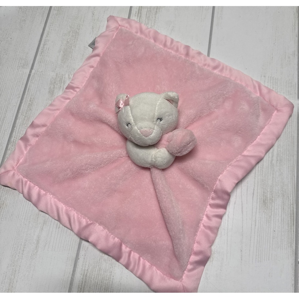 Carters Lovey Pink Kitty Cat Plush Embroidered Eyes Satin Security Blanket